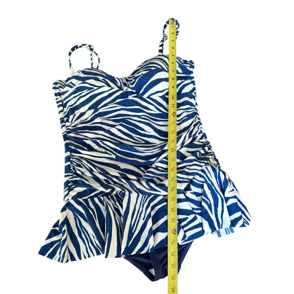 Chaps Skirted Pin Up One Piece Swimsuit Size 16 XL Zebra Print Blue White - Picture 8 of 16